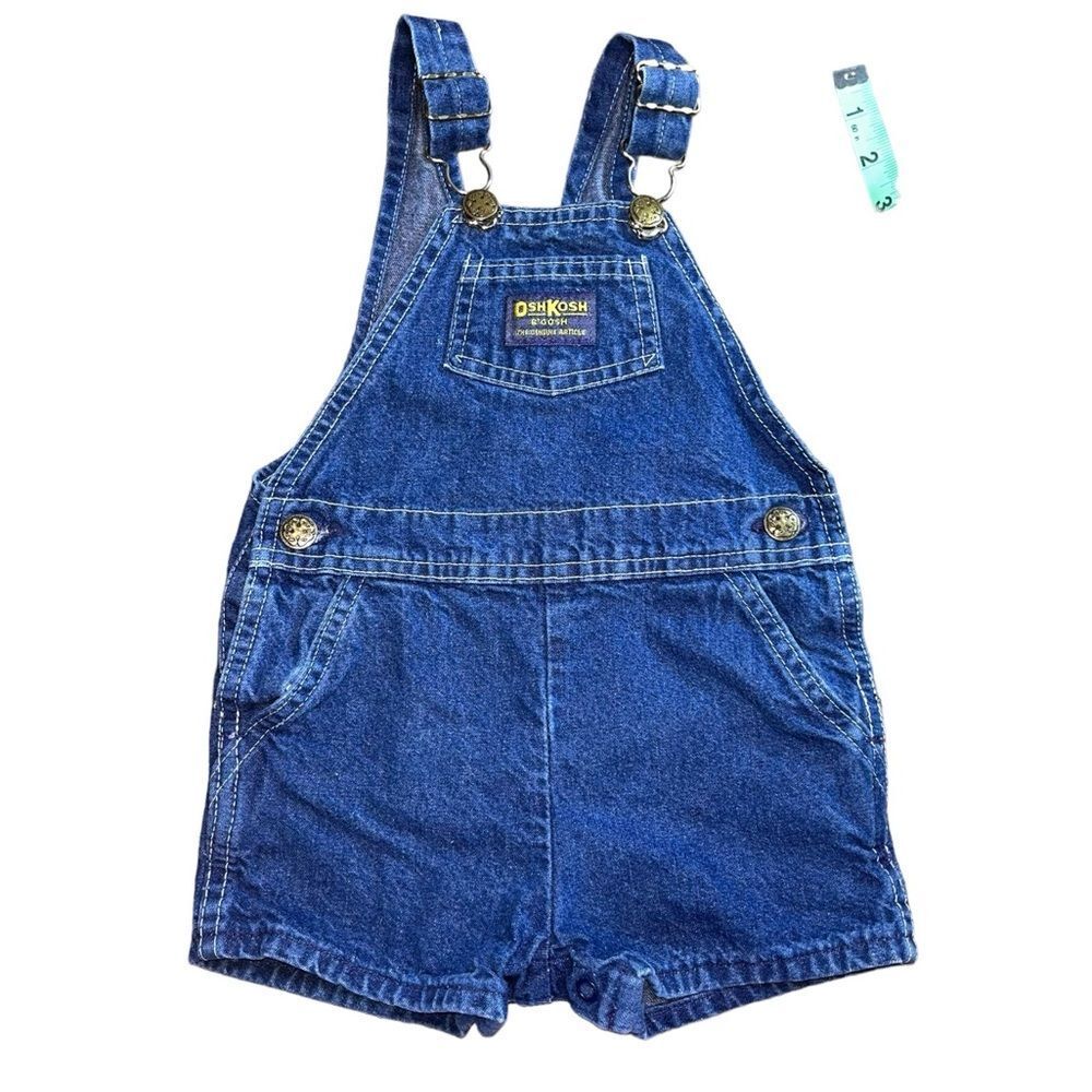 Vintage 80s 90s paper tag Oshkosh shortalls overalls shorts denim jean 24 month